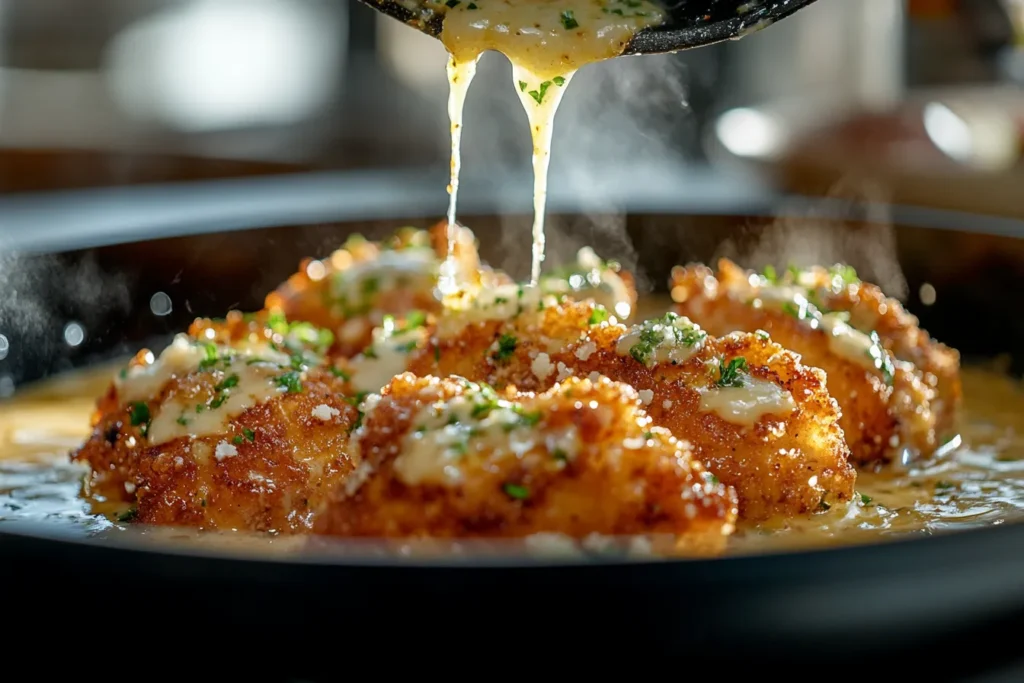 Crispy Parmesan Chicken with a Rich Garlic Sauce