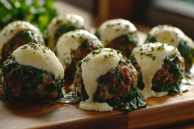 Spinach Garlic Meatballs Stuffed with Mozzarella