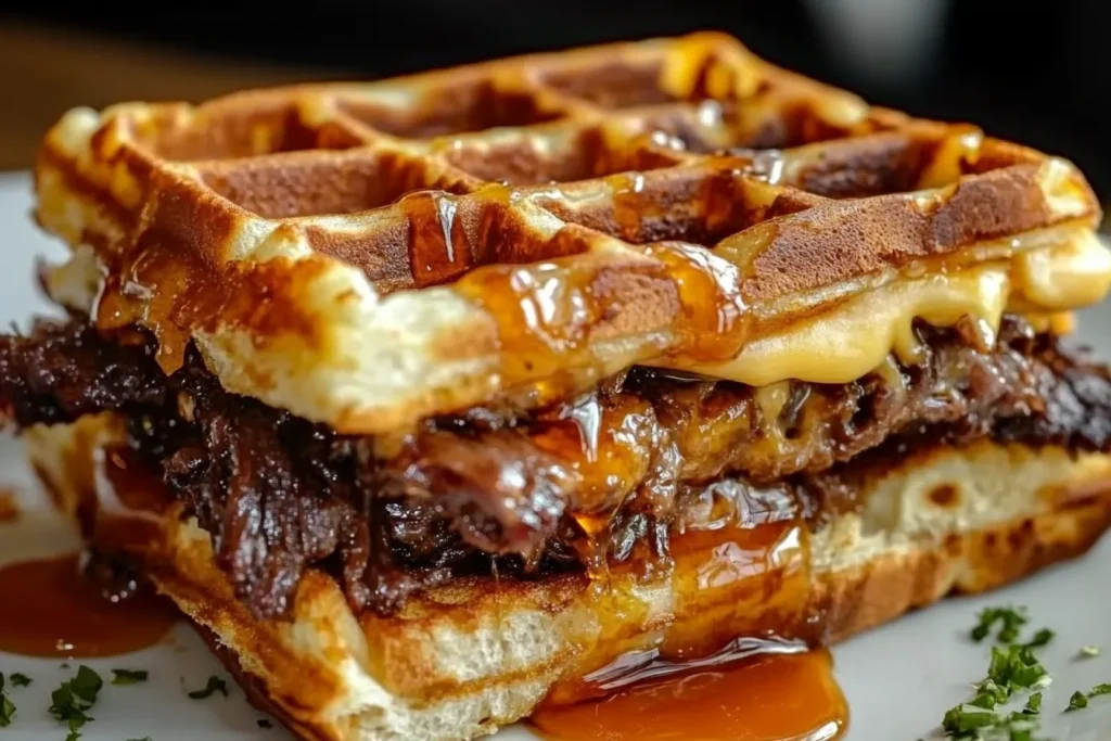 Bourbon-Maple Brisket Grilled Cheese Wafflewich