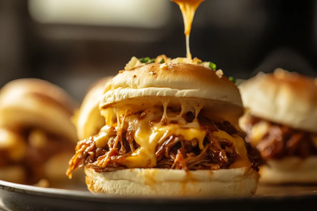 Cheesy BBQ Pulled Pork Sliders