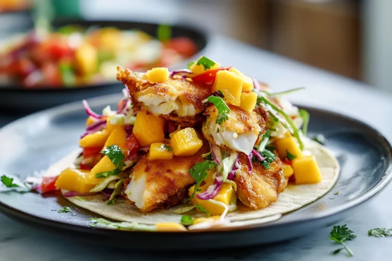 Crispy Fish Tacos with Mango Slaw