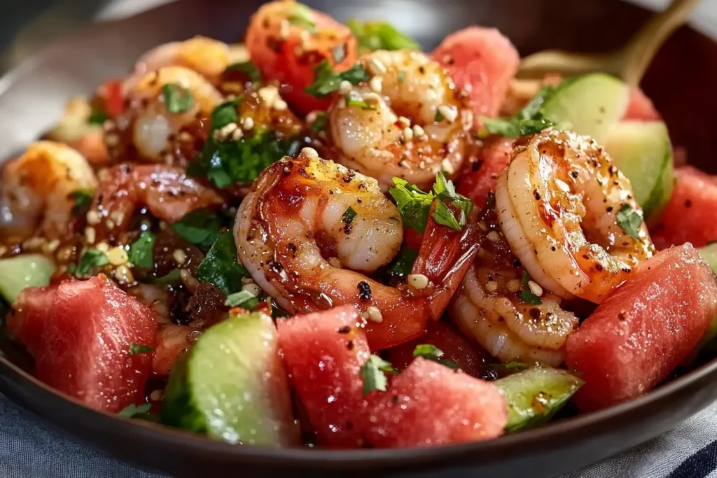 Honey Garlic Shrimp & Watermelon Salad