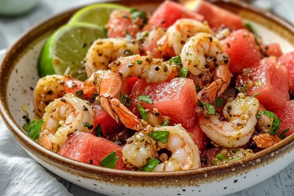 Honey Garlic Shrimp & Watermelon Salad