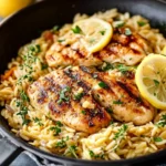 Lemon Garlic Orzo with Grilled Chicken