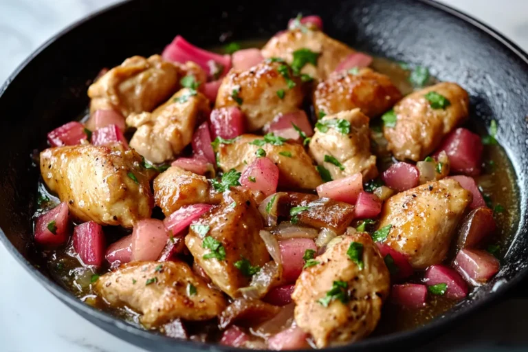 Rhubarb Chicken Skillet with Honey Glaze