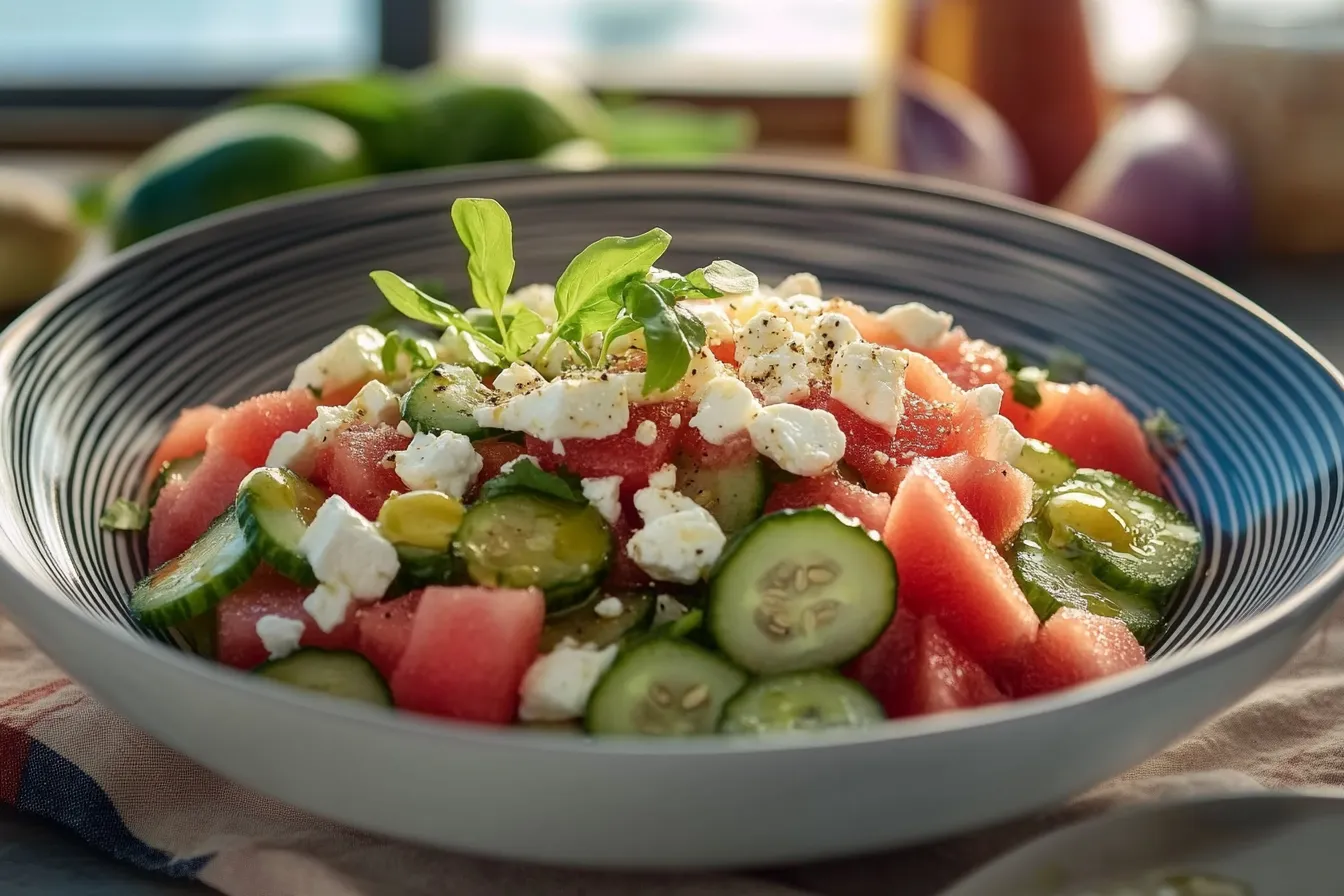 Watermelon Cucumber Feta Salad
