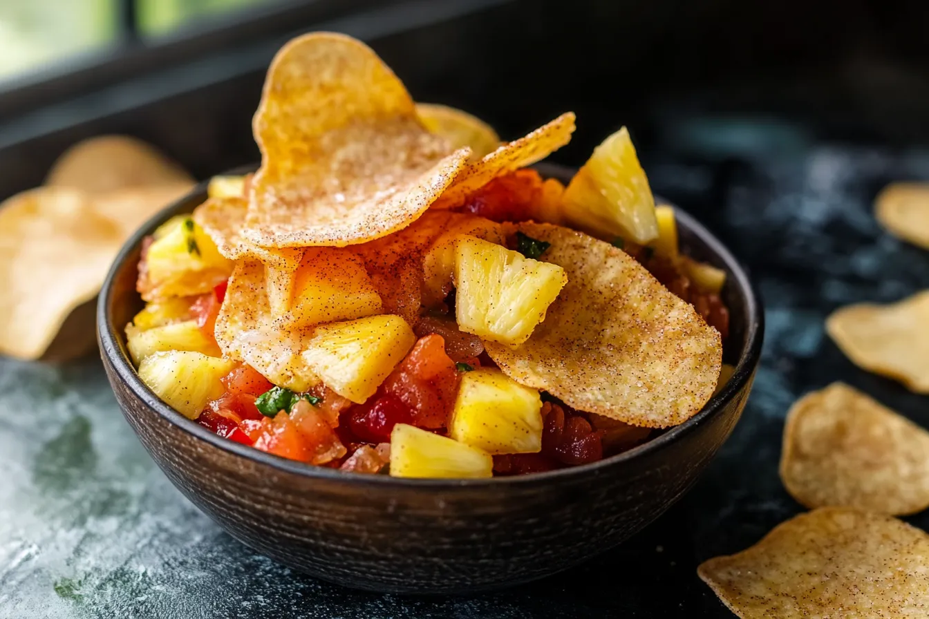 Pineapple Salsa with Cinnamon Sugar Chips