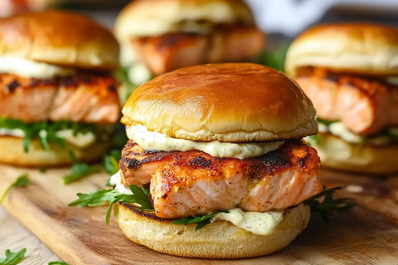 Spicy Cajun Salmon Sliders with Garlic Aioli
