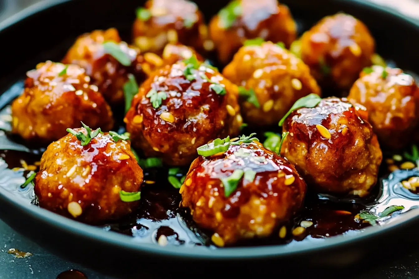 Sticky Honey-Garlic Chicken Meatballs