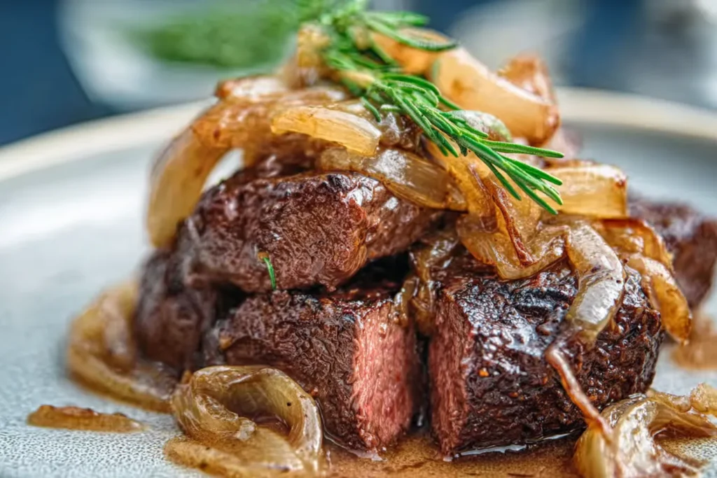 BBQ Beef Tips with Caramelized Onions