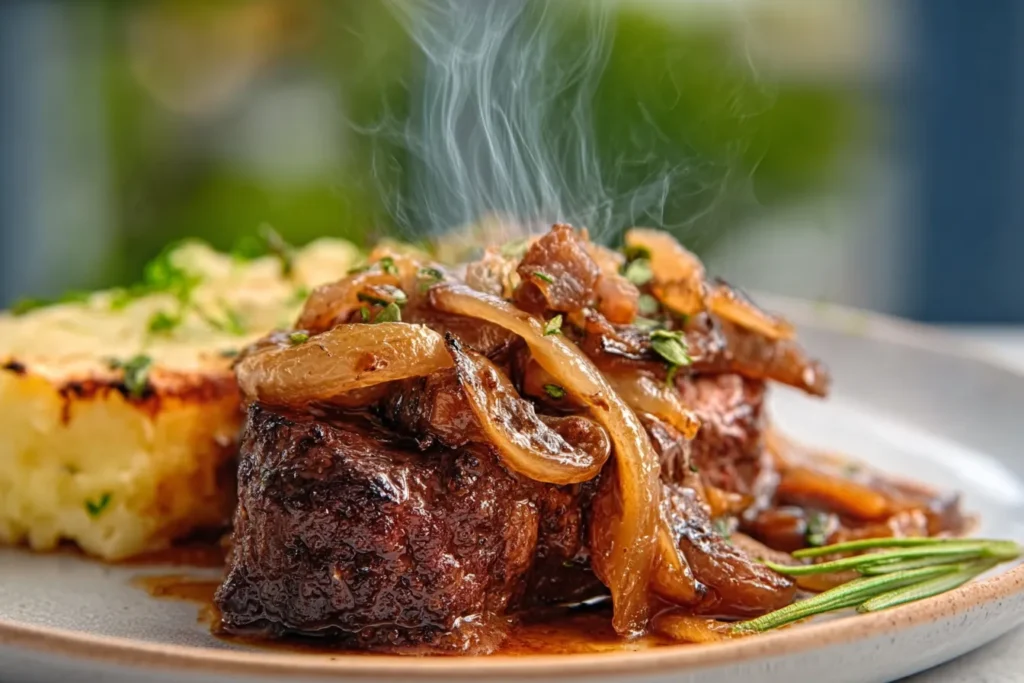 BBQ Beef Tips with Caramelized Onions