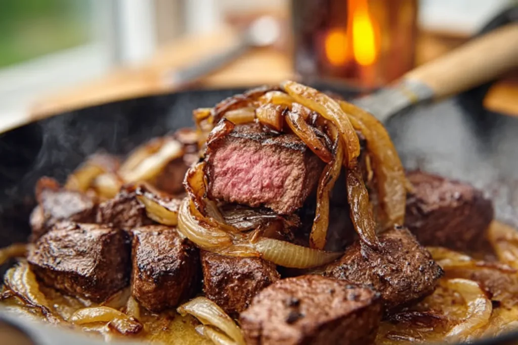BBQ Beef Tips with Caramelized Onions
