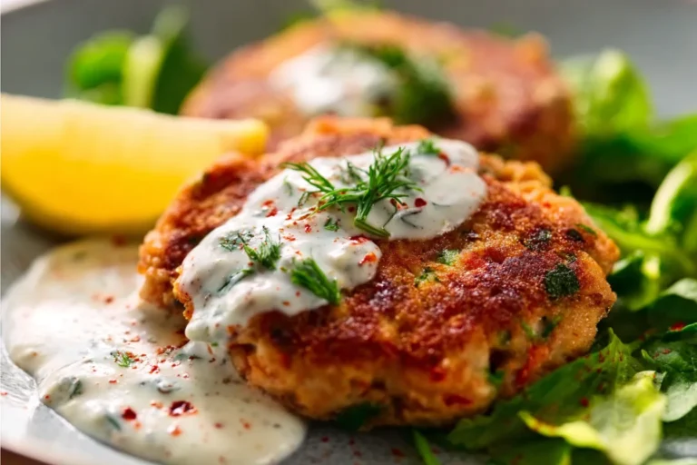 Salmon Patties with Garlic Sauce