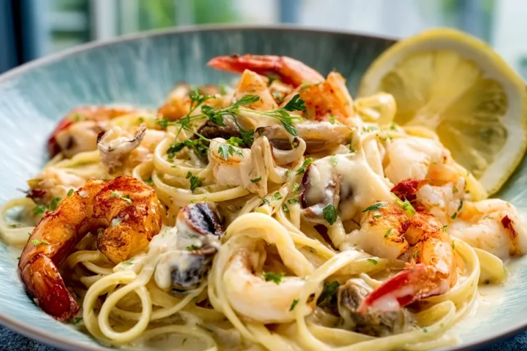 Seafood Pasta in Creamy Garlic Sauce