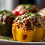 Cheesy Beef and Rice Stuffed Peppers
