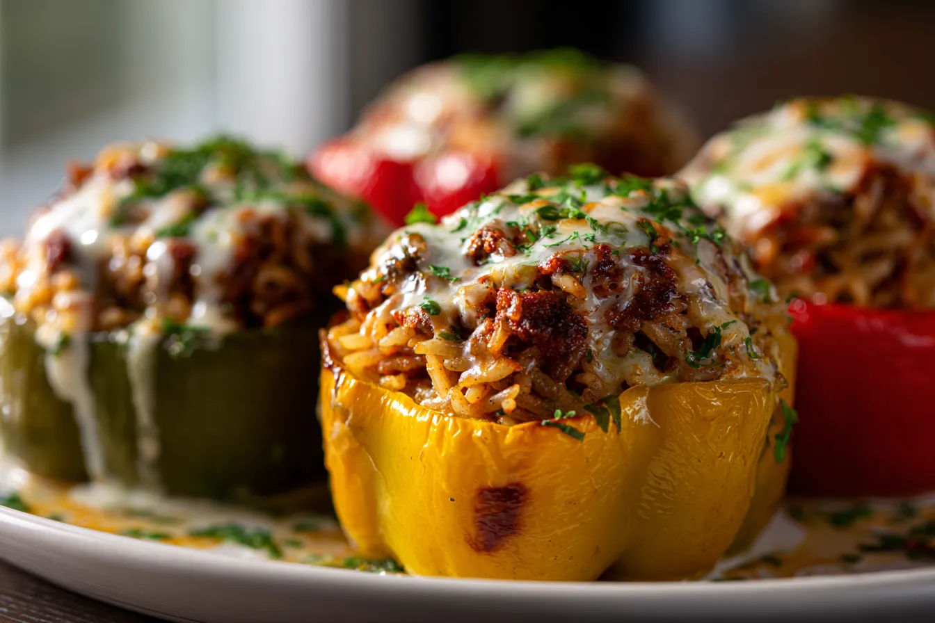 Cheesy Beef and Rice Stuffed Peppers