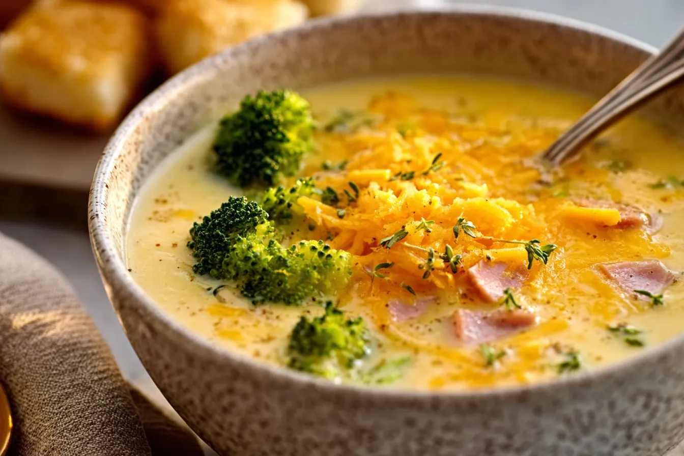 Cheesy Broccoli Cheddar Ham Soup