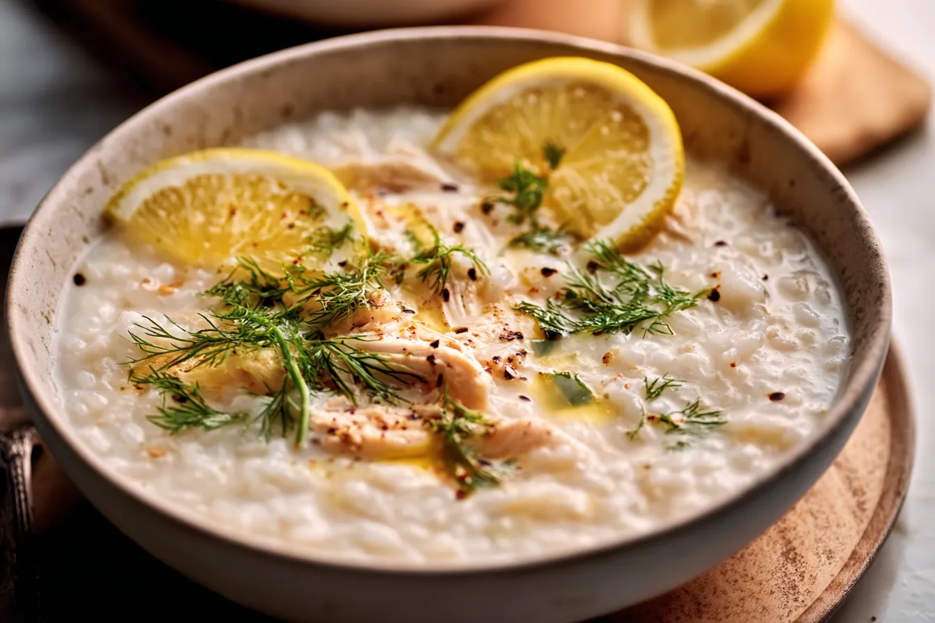 Creamy Lemon Rice Soup with Chicken