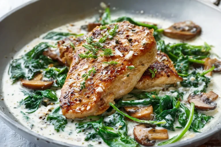 Creamy Spring Spinach + Mushroom Chicken
