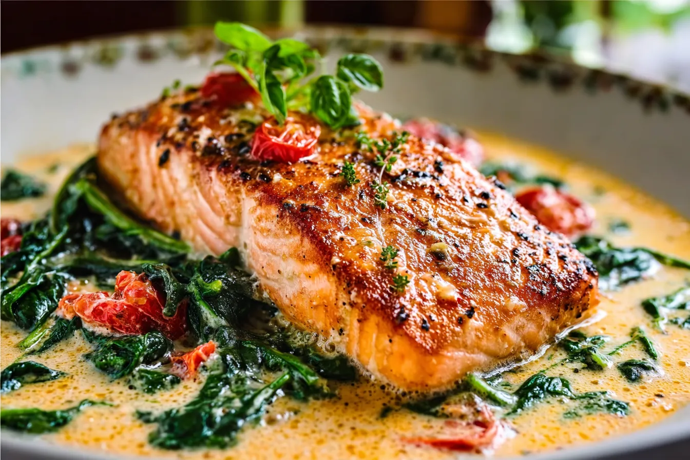 Creamy Tuscan Salmon with Spinach