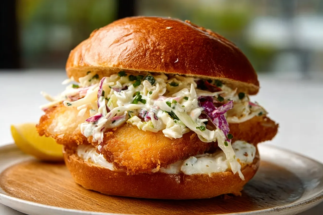 Crispy Fish Sandwich with Creamy Slaw