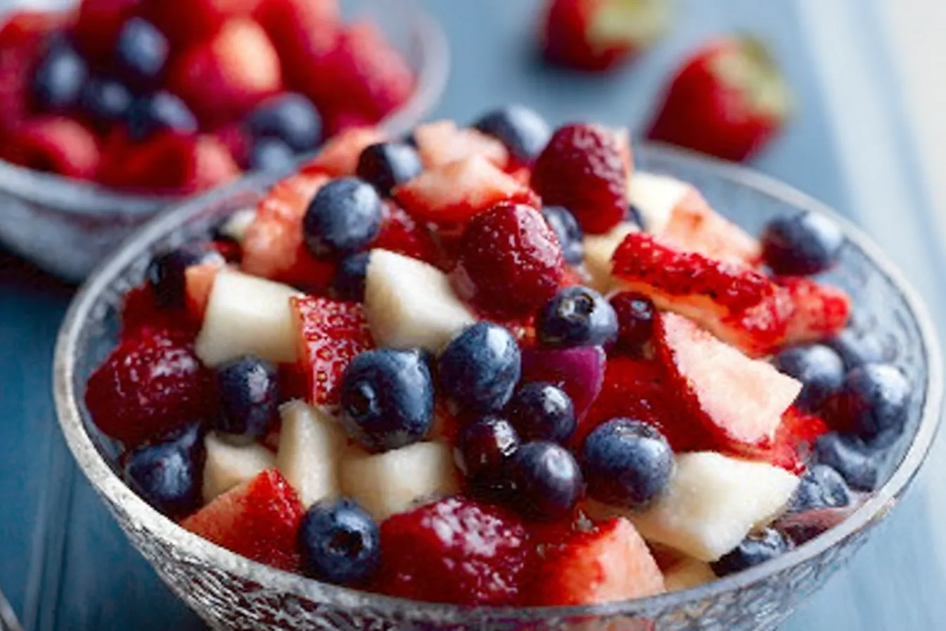 Easy Red White and Blue Fruit Salad (Memorial Day Dessert)