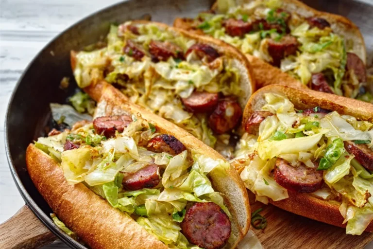Fried Cabbage & Sausage Hoagies
