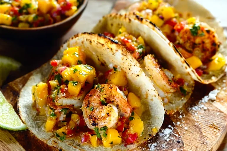Garlic Lemon Shrimp Tacos with Mango Salsa