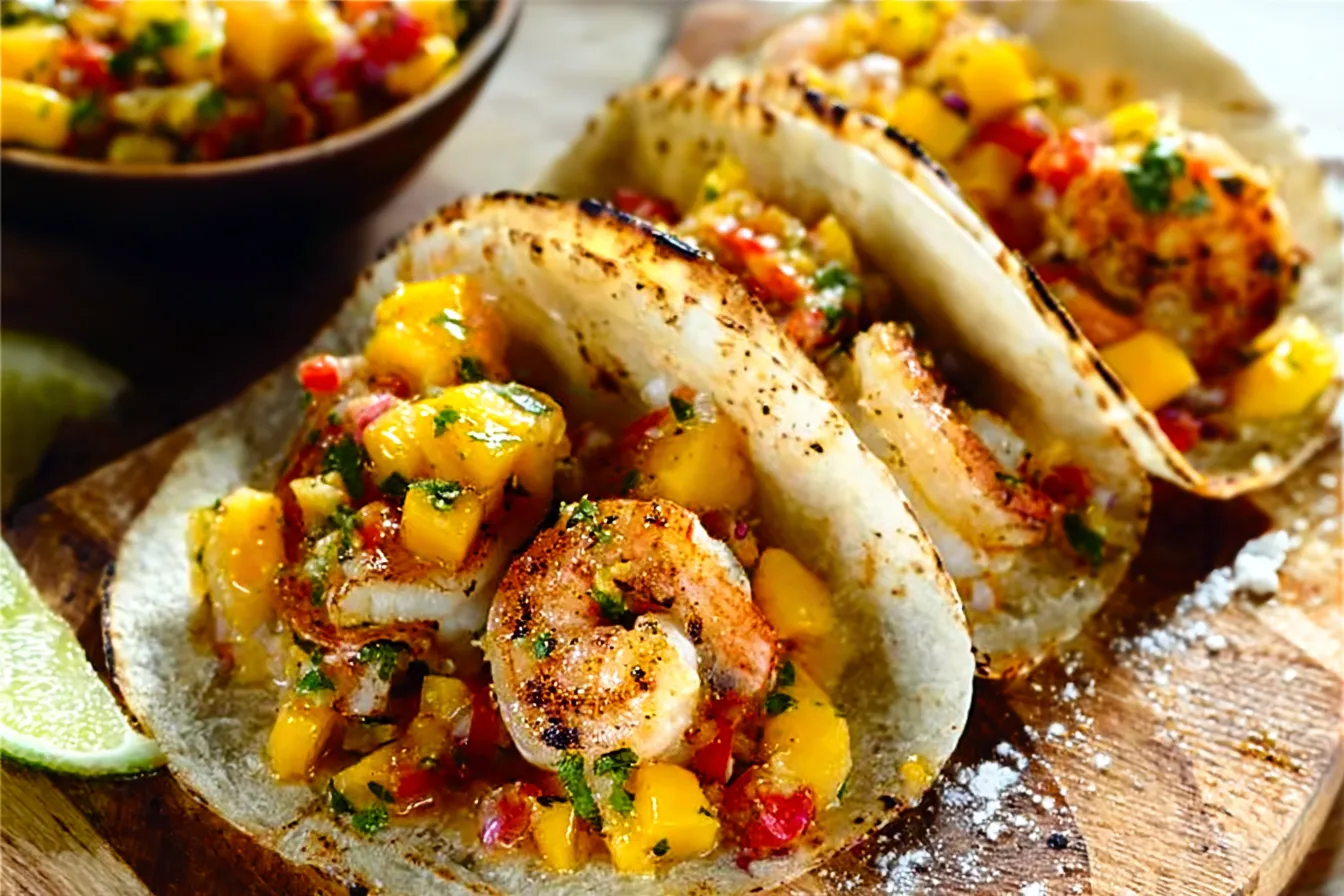 Garlic Lemon Shrimp Tacos with Mango Salsa