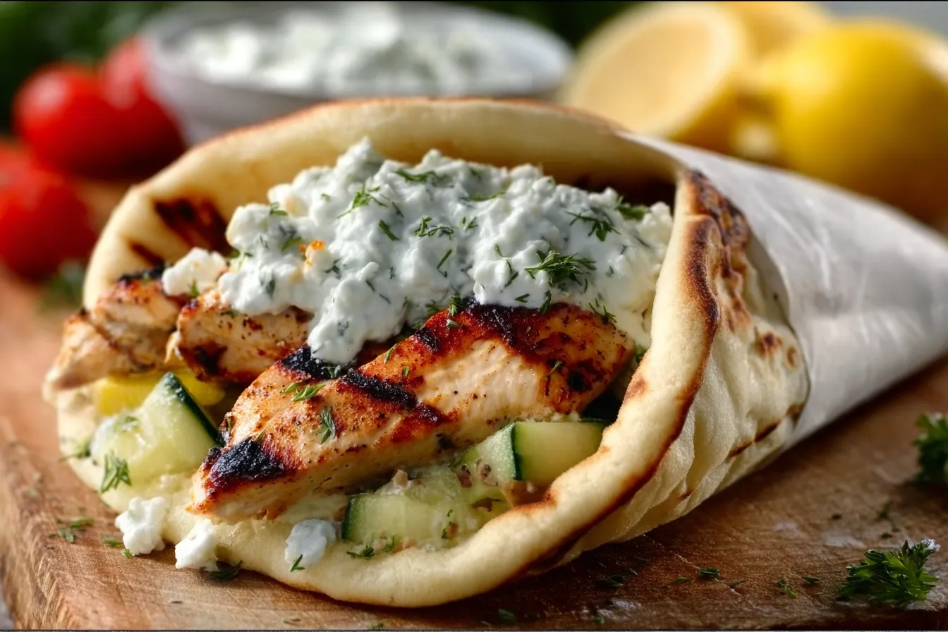 Grilled Lemon Chicken Gyros with Tzatziki