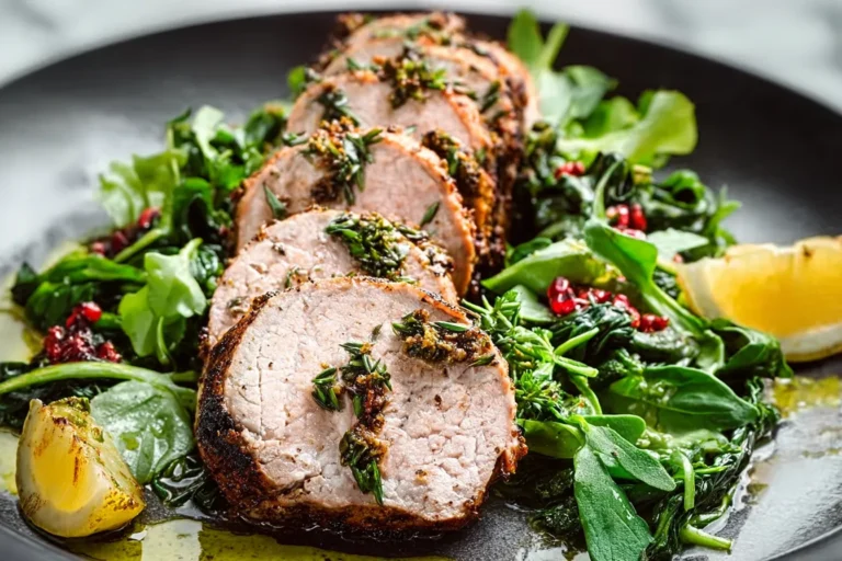 Herb-Roasted Pork Tenderloin with Spring Greens