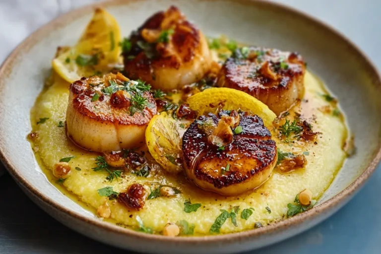 Lemon Garlic Butter Scallops over Polenta