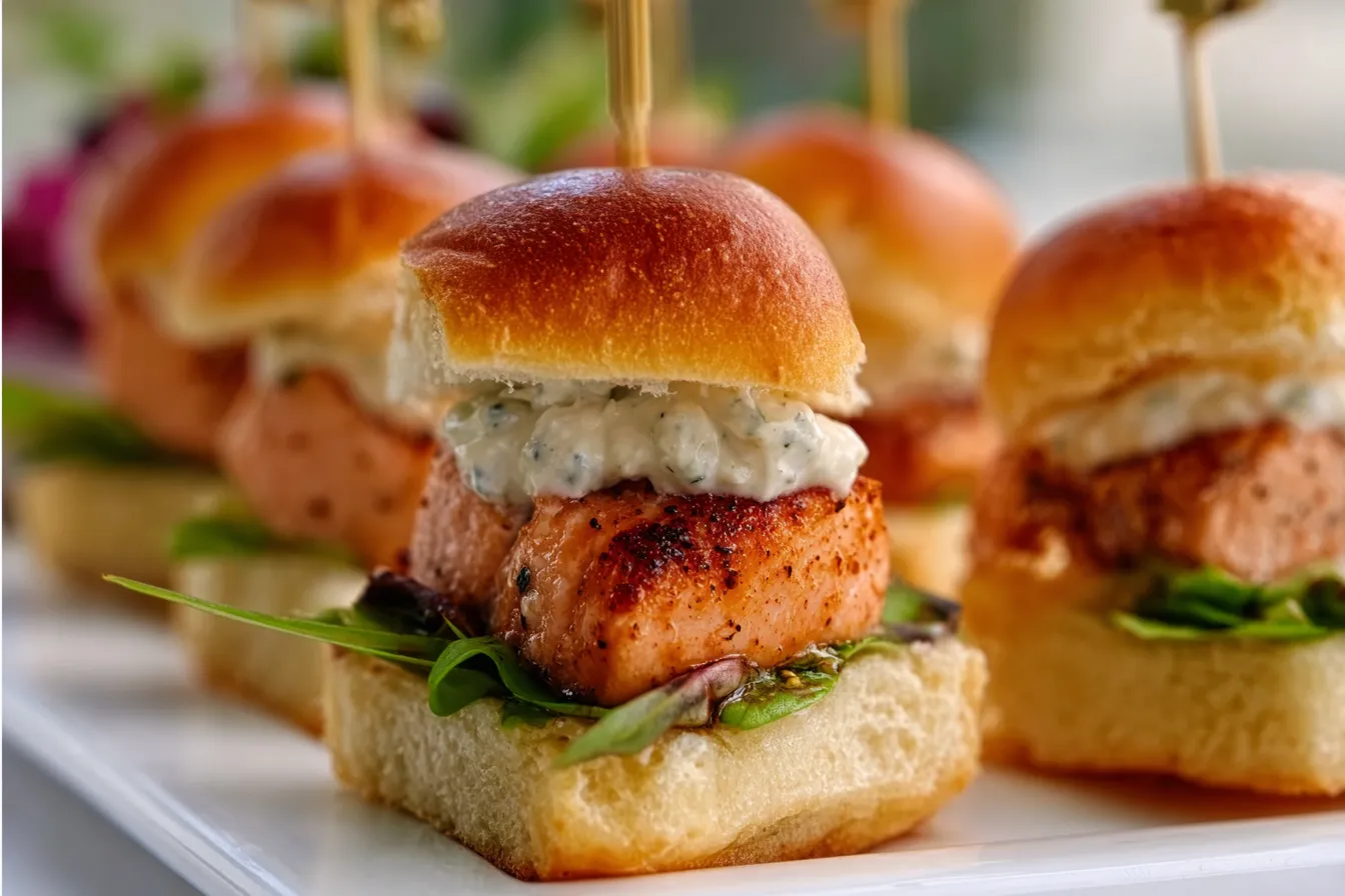 Mini Spicy Salmon Sliders avec Garlic Aioli
