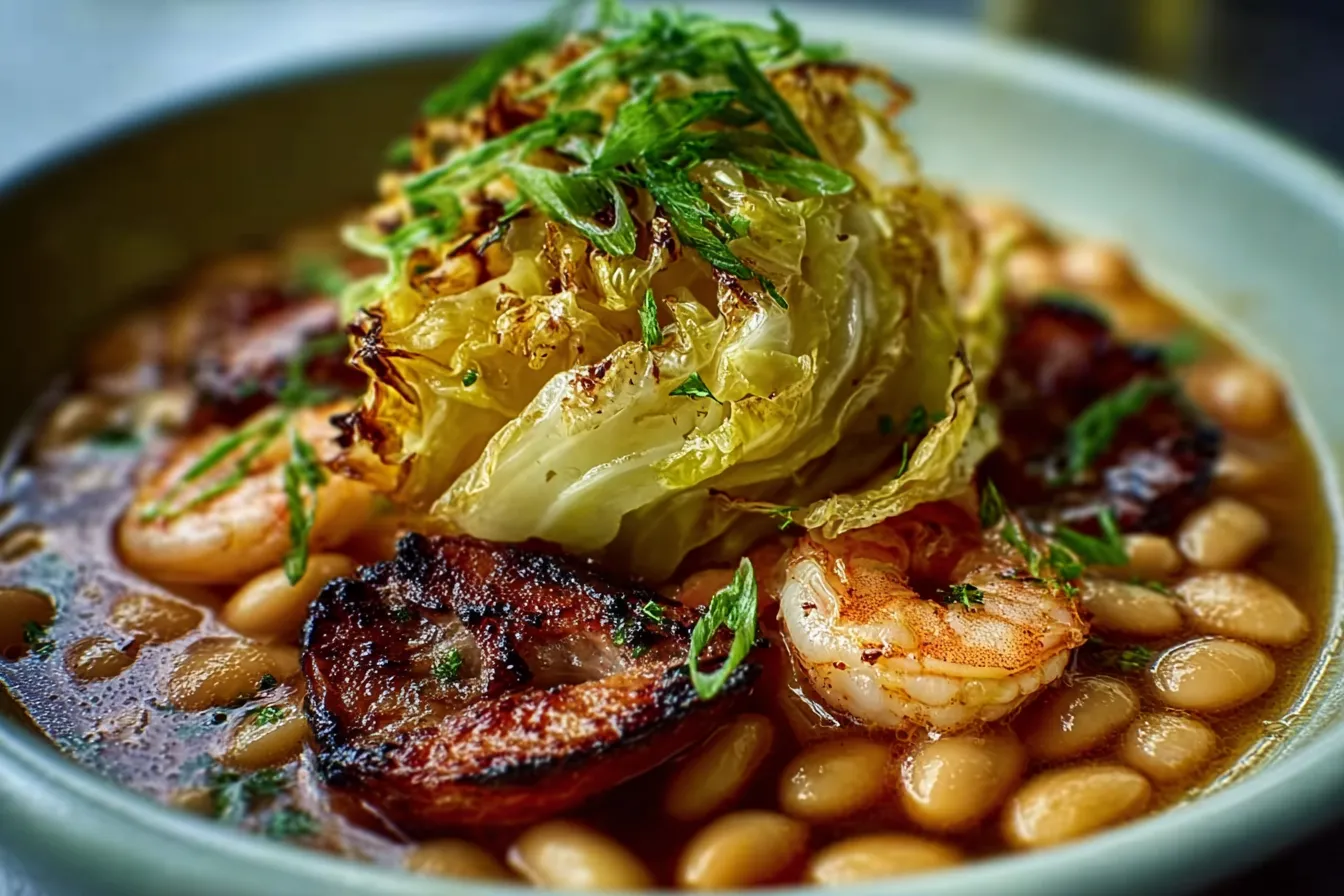 Roasted Cabbage & Garlic White Bean Soup