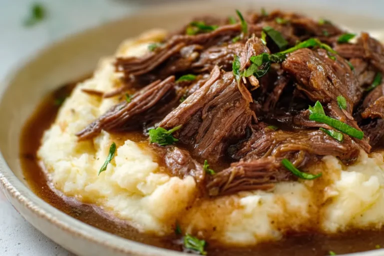 Slow Cooker Beef and Gravy Over Mashed Potatoes
