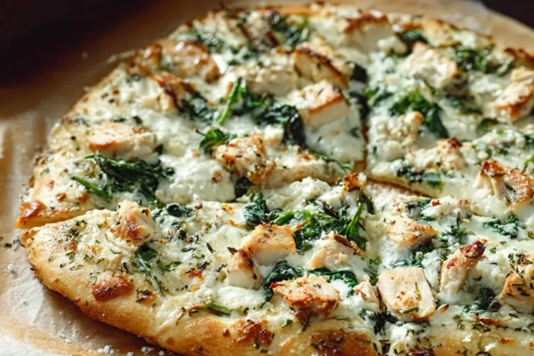 White Garlic Chicken Pizza with Spinach